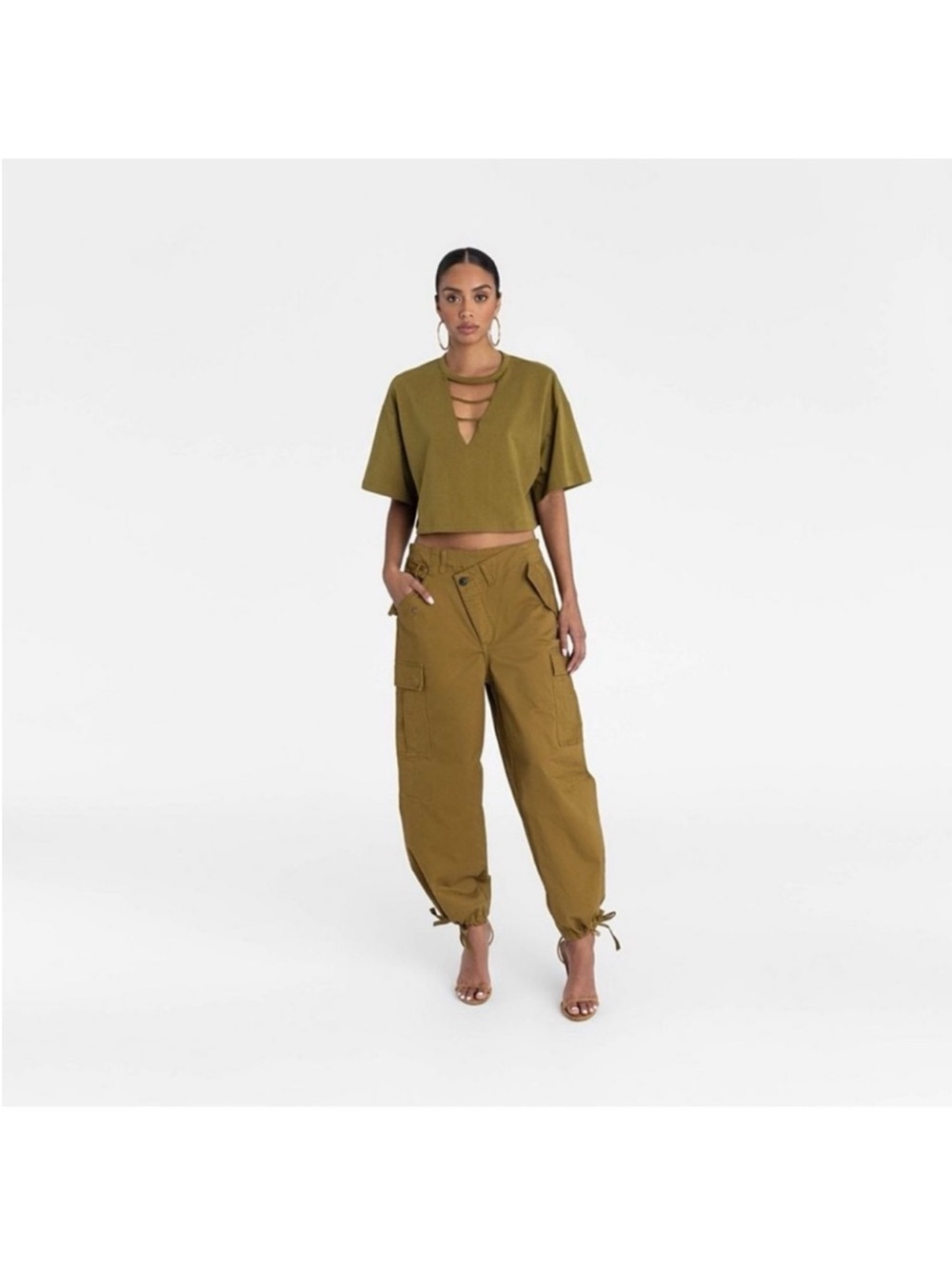 KBB by Kahlana Women's Olive Green Utility Cargo Jogger Pants XS NWT - Picture 3 of 9